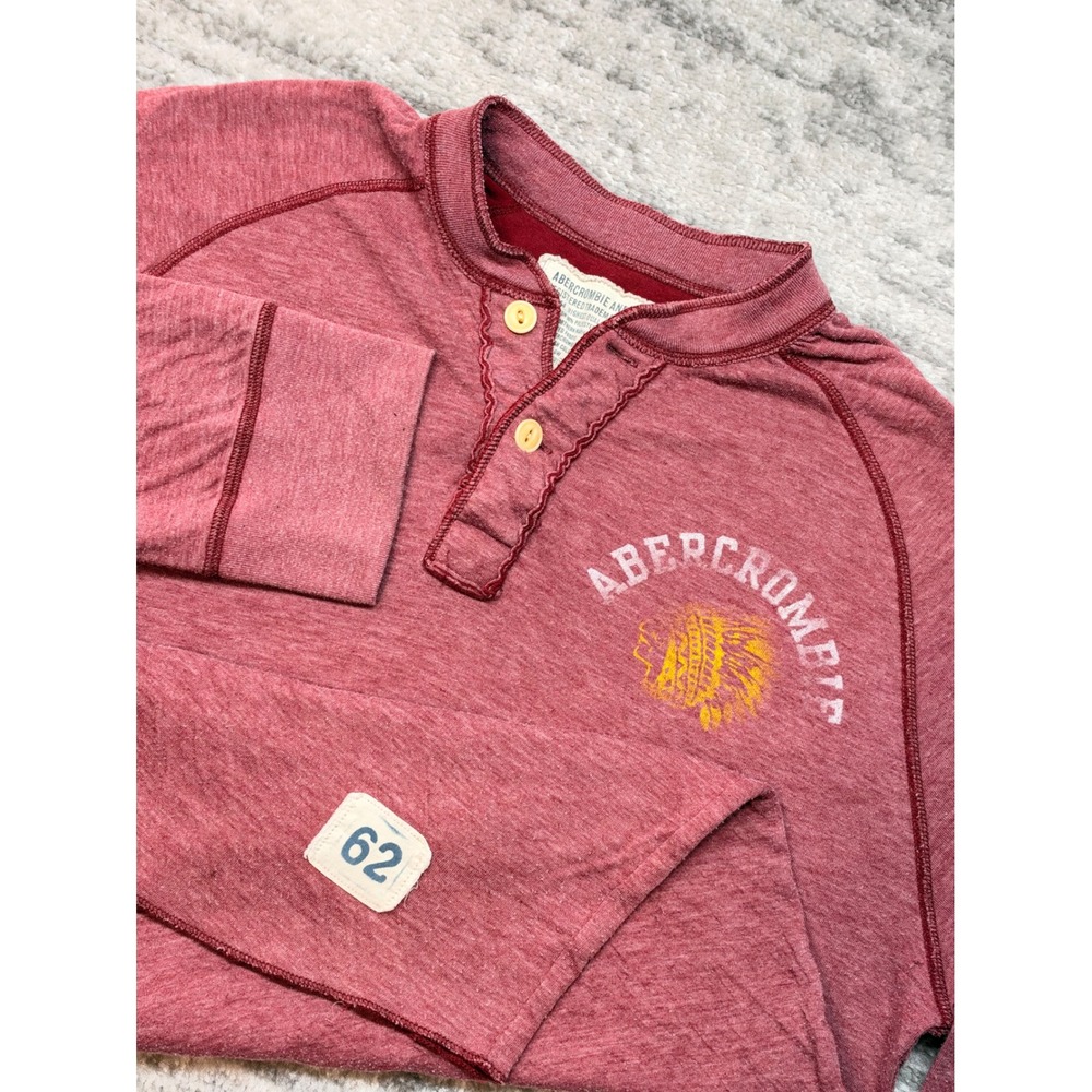 Abercrombie & Fitch Henley Shirt Mens Large Red Long Sleeve Chief Indian Y2K